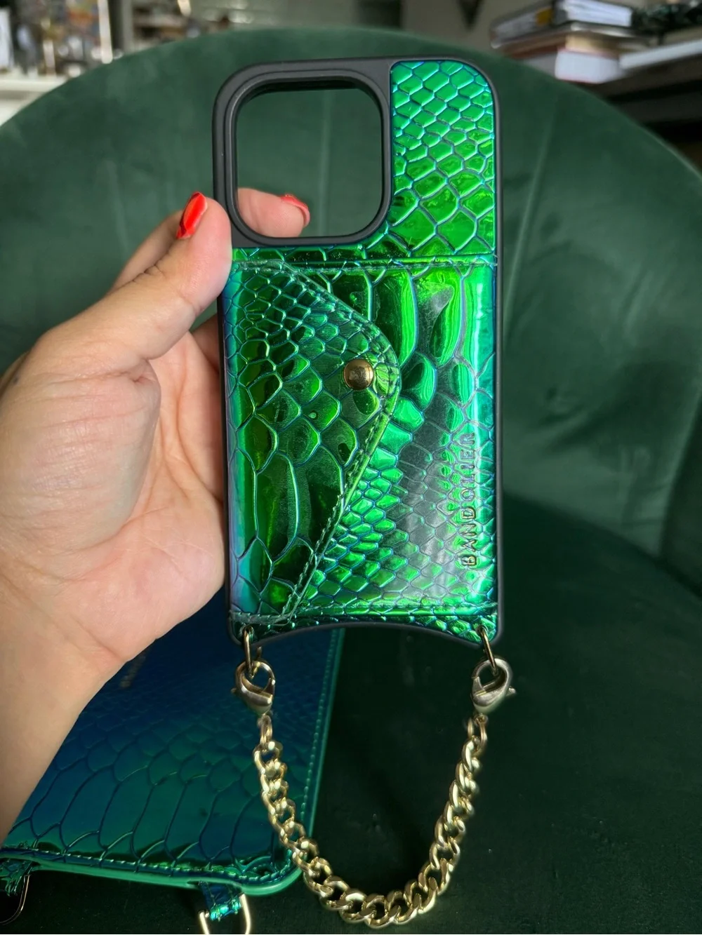 Bandolier Iridescent Green Blue Snake-Embossed Phone Wallet & Case